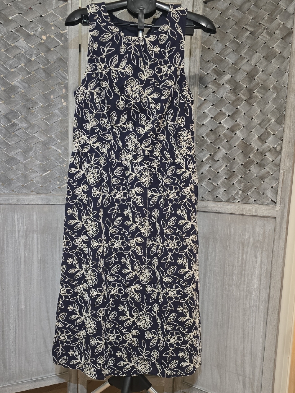 Ann Taylor Factory Navy Midi Dress with Cream Floral Pattern